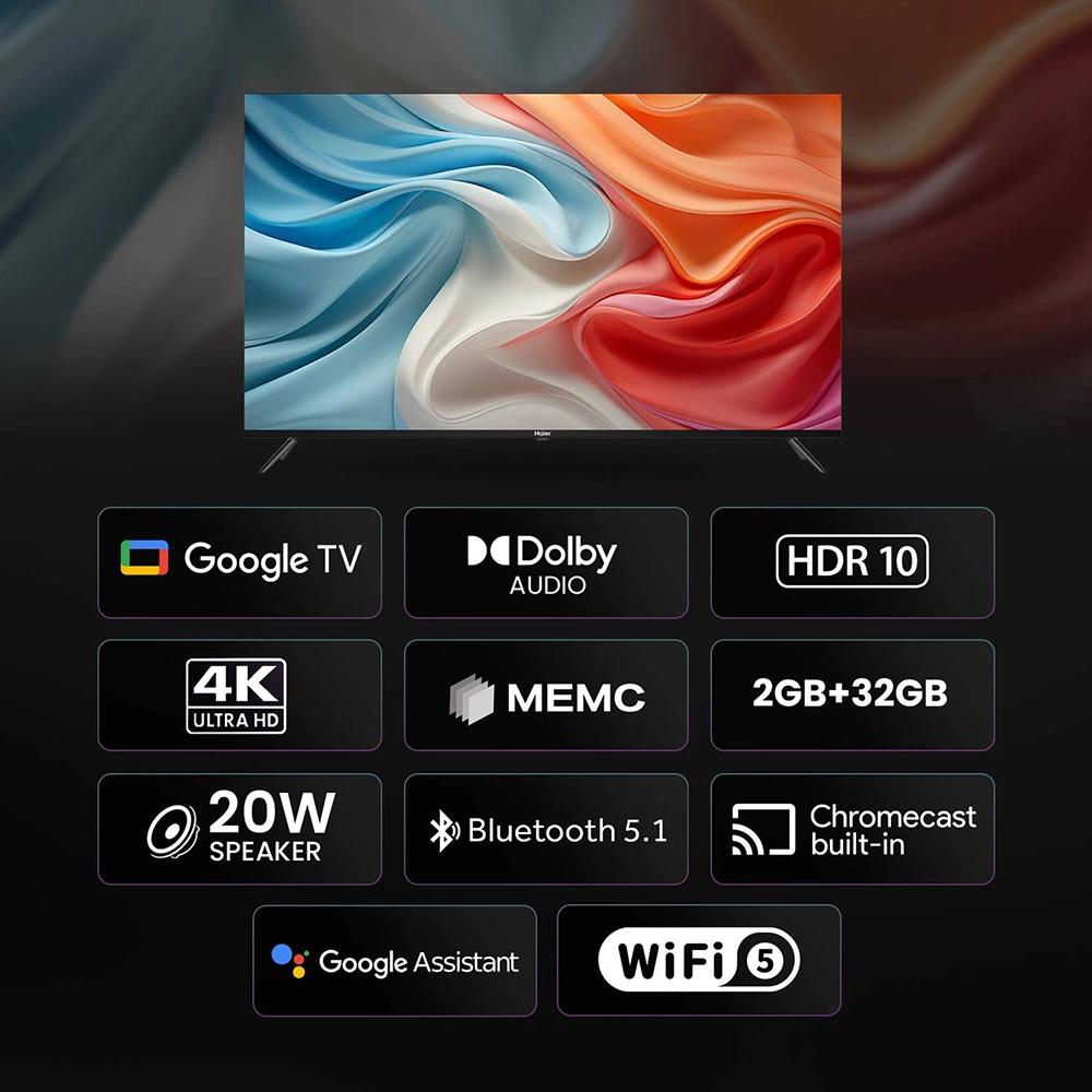 Haier A9UG 4K Ultra HD 108cm (43) Google TV | MEMC